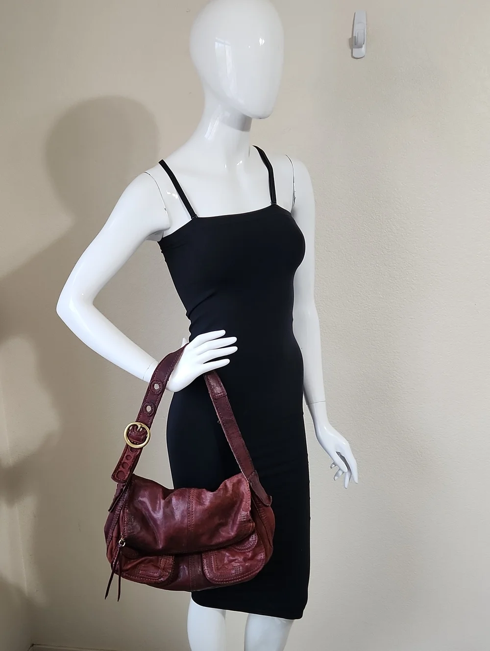 Vintage Lucky Brand Lamb Burgundy Leather Stash Flap Over Shoulder Bag
